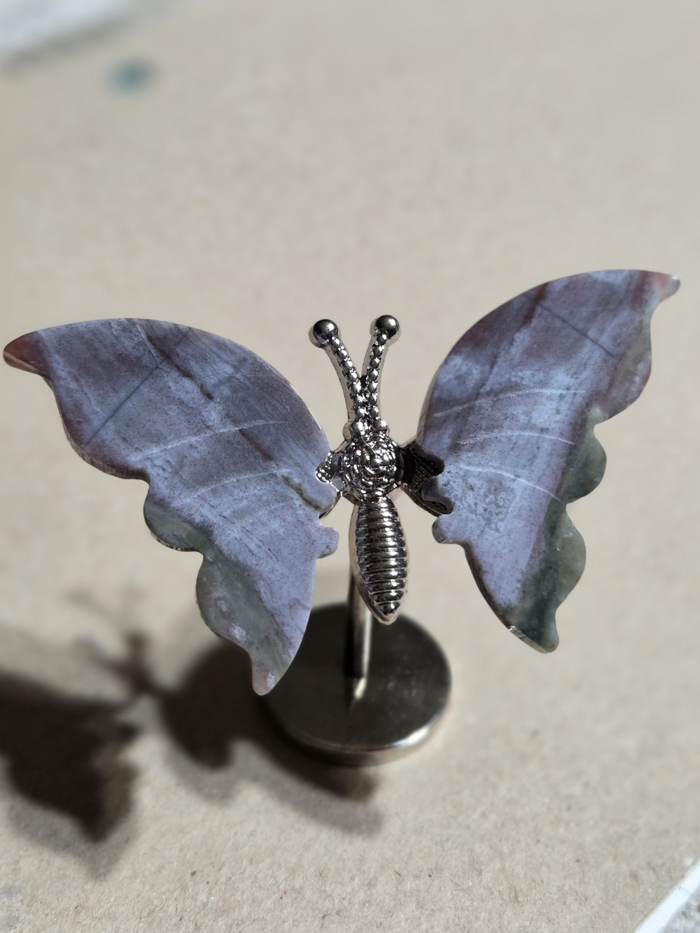 Jasper Crystal Butterfly Wings On Metal Body Stand Decor